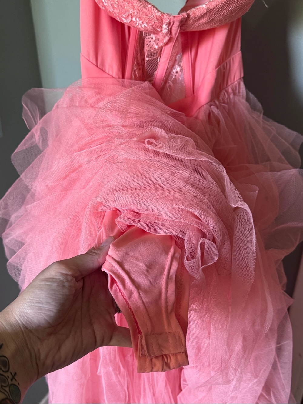 Pink Strapless Ruffled Tulle Gown - Picture 9 of 10